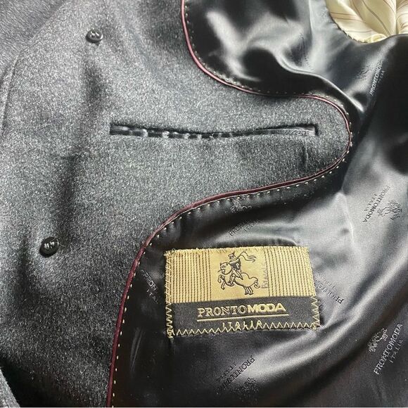 Pronto Moda Black Cashmere Blend Trench Coat Size 42R - Picture 10 of 16